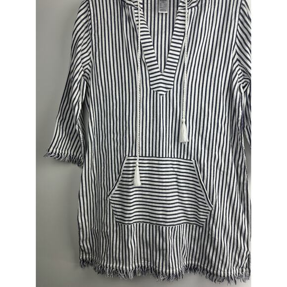 Tommy Bahama Yarn Dyed Striped Cotton Hoodie Pullover Swim Cover Beach Top Large - Picture 3 of 9